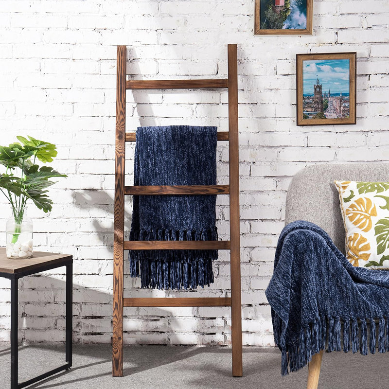 Millwood Pines Rustic Brown Wood 4 Ft Leaning Towel Ladder Rack For Bathroom Storage With 5 Hanging Rungs Farmhouse Style Blanket And Quilt Display Ladder Wayfair Canada